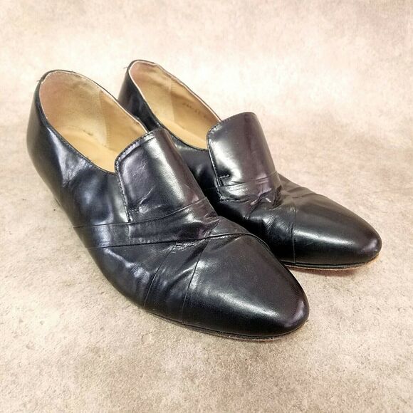Giorgio Brutini Womens 244611 Size 7 Black Leather Slip On Loafer 2" Block Heels - Picture 1 of 10